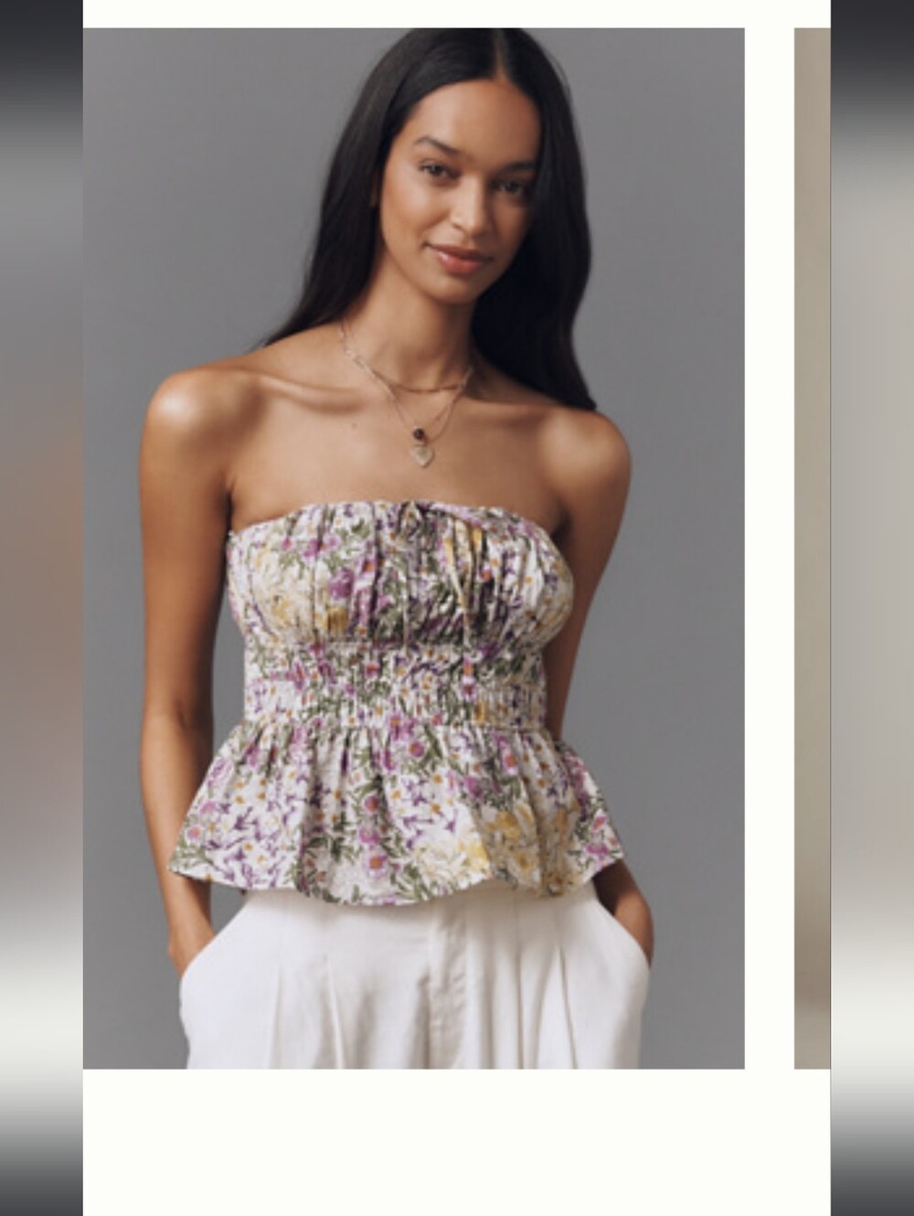 Anthropologie Floral Smocked Spaghetti Strap Top - Purple & Yellow